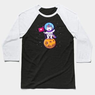 Cute Unicorn Astronaut Holding Flag On Planet Baseball T-Shirt